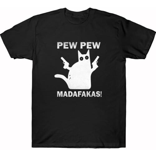 Pew Pew Madafakas Cute White Cat Printed TShirts Cartoon Cute Graphic Tops Summer Men Women Fashion Casual Clothes Camisetas