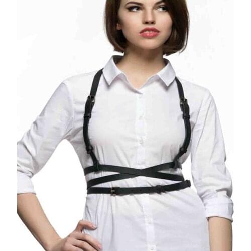 Leather suspenders women harness cross cover body bondage designer female handmade wait belts