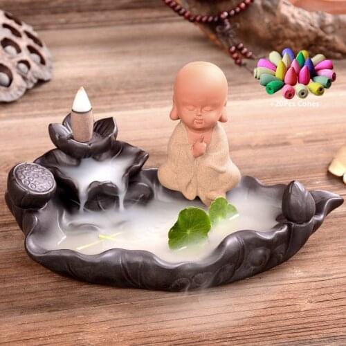 With 10Pcs Cones Waterfall Incense Lotus Backflow Censer Creative Aroma Burner Chinese Culture Office Home Tea House Decorate
