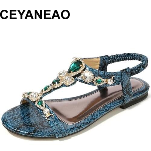 CEYANEAO Size 35-45retro Bohemian diamond sandals for women retro sexy beaded serpentine simple casual sandals for womenE2106