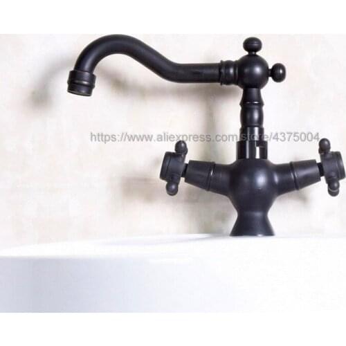 Basin Faucets Oil Rubbed Bronze Bathroom Sink Faucet Double Cross Handle Bath kitchen Mixer Hot and Cold Tap Nnf141