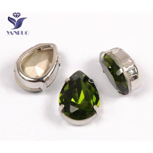 YANRUO 4320 All Sizes Olivine Drop Sewing Crystals Handicraft Strass Point Back DIY Glass Rhinestones For Dresses
