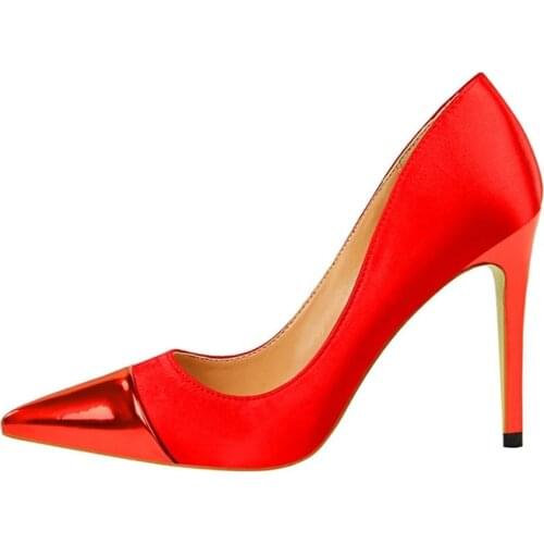 Womens High Heels Shoes Patent Leather Pointed Toe Women Pumps Shallow Solid Silk Fashion Office Party Shoes