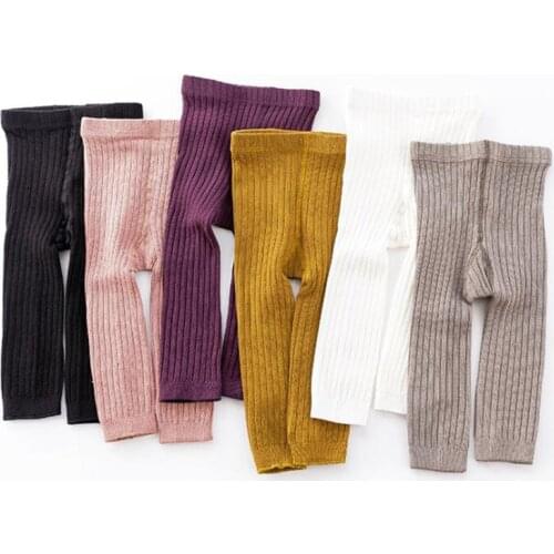 Spring Autumn Cotton Children Knitted Striped Leggings Warm Baby Kids Double Needle Ankle-length Skinny Girls Pants 1-5T