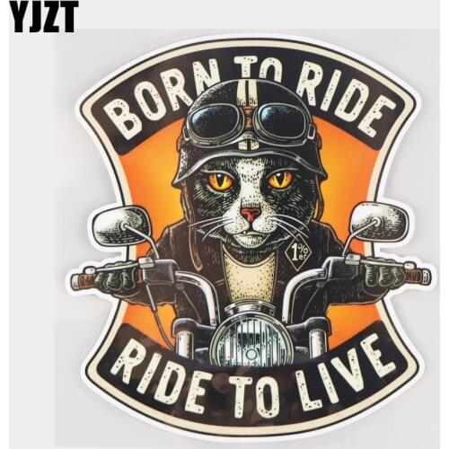 YJZT 15×16.5CM RIDE TO LIVE Cat On A Motorcycle Personality Car Sticker Auto Body Decoration Decals 21A-0060