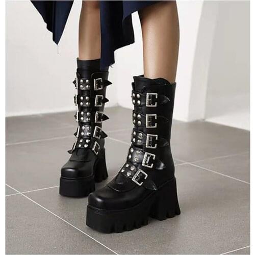 Womens non-slip large size nude boots long boots with willow nail decoration high-heeled thick-soled casual motorcycle boots