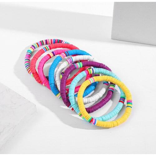 6mm Bohemian Colorful Clay Bracelets For Women Summer Beach Charm Elastic Soft Pottery Female Bracelet Boho Jewelry