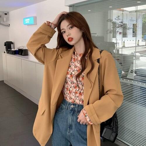 Spring and autumn new Korean loose double breasted solid color suit jacket female ins blazer women