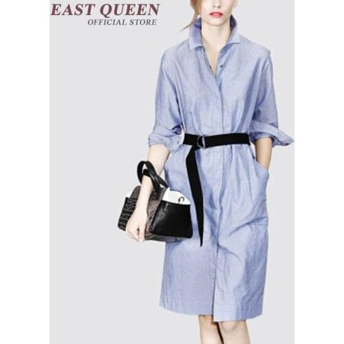 Women business casual clothing snap button long blouse dress light blue women summer dress 2018 summerdress NN0707 HQ
