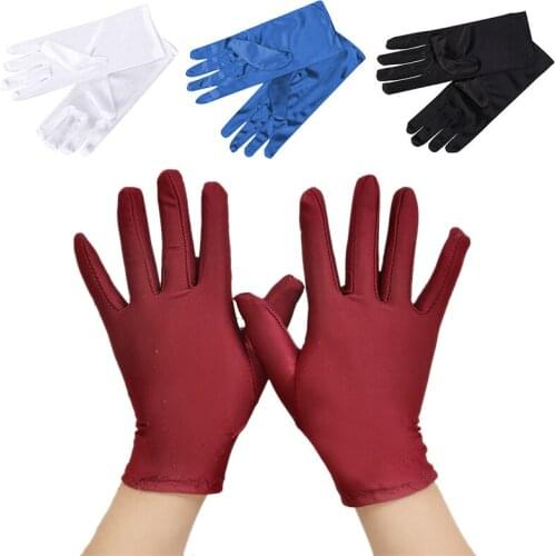 1PC Girl Lady Satin Short Finger Wrist Gloves Smooth Evening Party Formal Prom Costume Stretch Gloves Red White Etiquette Glove