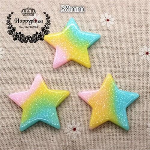 10pcs Kawaii Resin Pink+Yellow+Blue Glitter Five Star Flatback Cabochon Art Supply Decoration Charm Craft DIY Accessories,38mm