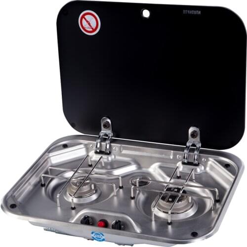 Boat RV Stainless Steel 2 Burner Gas Stove With Glass Lid 480*370*50mm GR-587