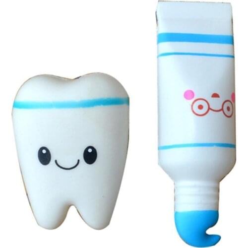 2Pcs Cartoon Tooth Toothpaste Soft Slow Rising Toys Stress Reliever Squeeze Decompression Stress Relief Hand Fidget Toy