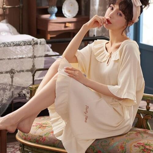 2021 Nightdress Women Cotton Knitted Casual Princess Nightgown Sleepwear Home Clothing Gown Spring Summer Sleepshirt Night Dress