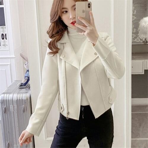 2021 Spring Fashion New Short Style Slim Temperament Slimming Zipper Lapel Long-Sleeved Suede Jacket Female Trend H114