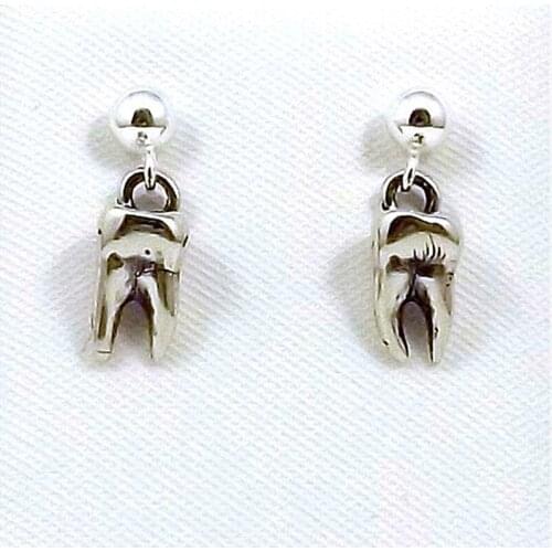 Antique Silver Color Tooth Charms on Ball Post Stud Earrings, Tooth Stud Earrings, Tooth Earrings