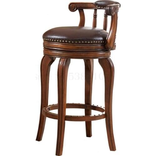 European Style Bar Chair, Solid Wood Backrest, Leather Bar Chair, Bar Counter, Solid Wood Bar Chair, Bar Stool, High Chair, Amer