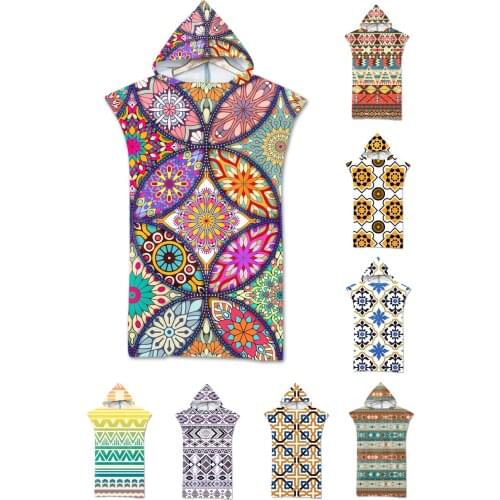 Free shipping Novelty Gift Ethnic Mandala Circles Flowers Geometric Pattern Large Adult Poncho Hooded Swim Pool Bath Beach Towel