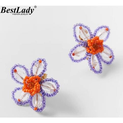 Best Lady 2021 ZA Flower Stud Earrings for Women Bohemian Elegant Cute Handmade Beads Earrings Wedding Dress Jewelry Party Gifts