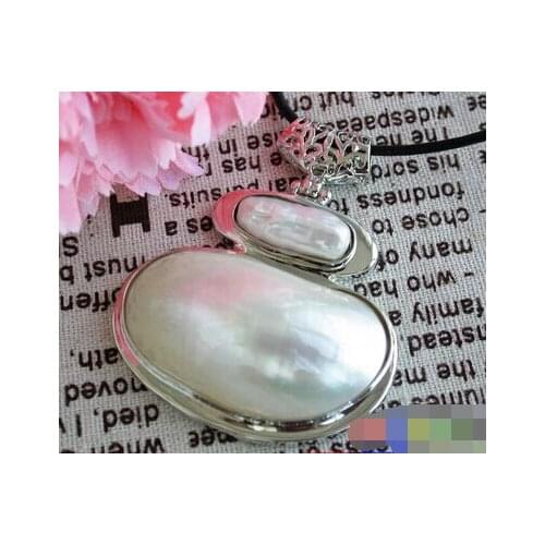 Big 48mm white mabe keshi pearl necklace crescent pendant