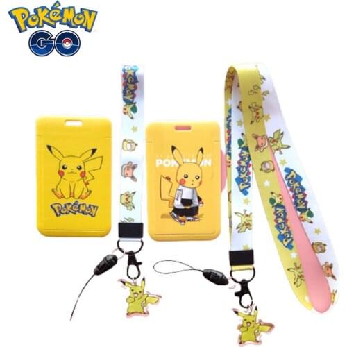 Pokemon Pikachu cartoon ID Credit Bank Card Students Bus Card Case Hand Rope Identity Badge Cards Cover Women Men Pendants New