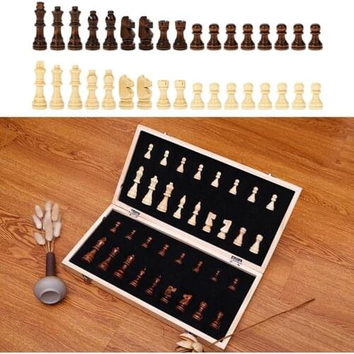 Wooden Folding Magnetic Chess Board Set 29x29cm Interior Storage Family Game handmade antique style