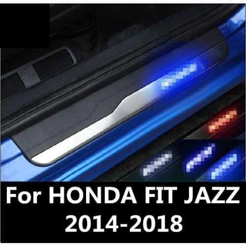 For HONDA FIT JAZZ 2014-2018 Stainless Steel Side Door Sill Scuff Plate Gaurds Pedal Pad Protector Car Accessories Sticker