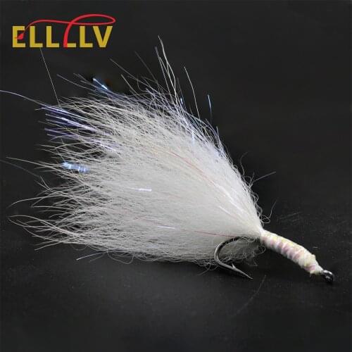 Elllv 8PCS White Streamer Minnow Fly Salmon Trout Sea Bass Fishing Lure Artificial Bait #2 #4 #6 #8