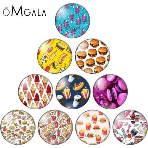 Ice Cream Hamburger Food 10pcs 10mm/12mm/14mm/16mm/18mm/20mm/25mm Round photo glass cabochon demo flat back Making findings
