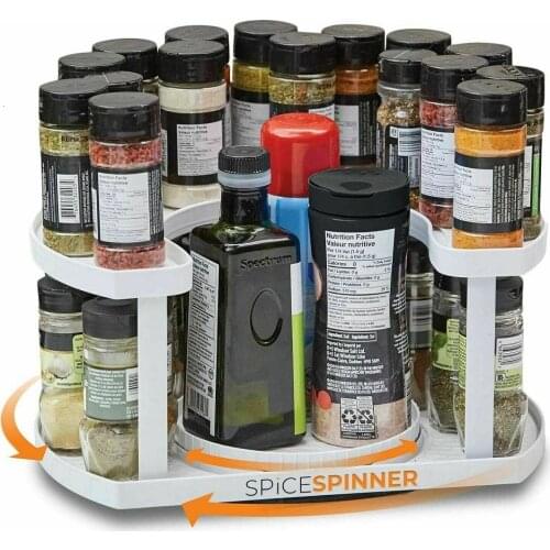 Kitchen Rotating Shelf Adjustable Double-Layer Turntable Round Spice Bottle Storage Rack Kitchen Tools