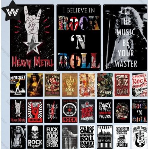 Rock Rules Metal Sign Plaque Vintage Rock Star Pub Tin Plate Wall Decor for Club Man Cave Wall Sticker Bar Decoration Metal Sign