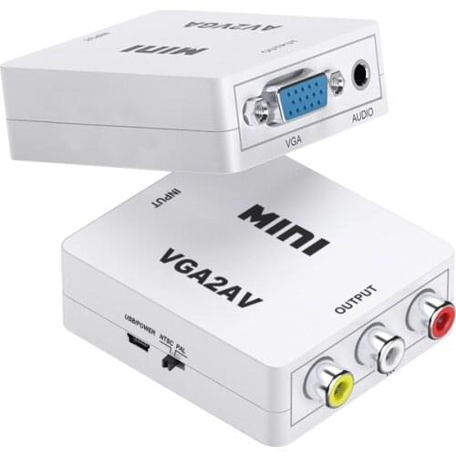 VGA to AV Mini Converter Adapter with 3.5mm Audio 1080P Conversor VGA2AV Video Converterto PC HDTV Converter