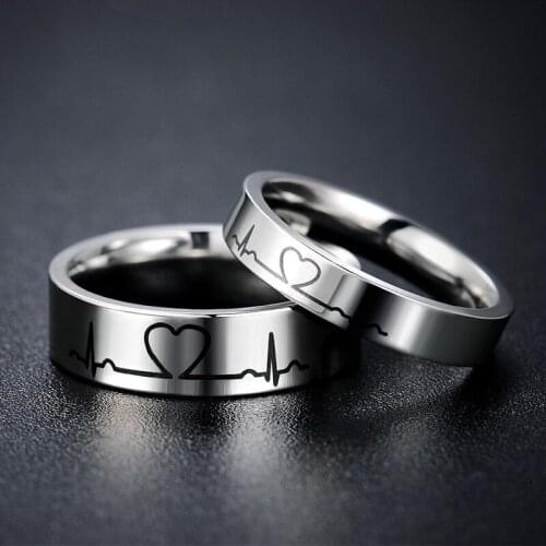 Fashion ECG Shape Ring Wedding Engagement Party Jewelry Accessories For Couple Men Female Stainless Steel Ring