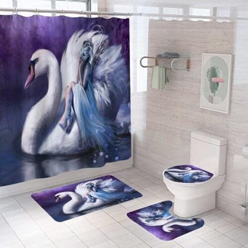 Home Decor Waterproof Shower Curtain Set with 12 Hooks Toilet Covers Bath Mat Bathroom Non-slip Rug Polyester Washable