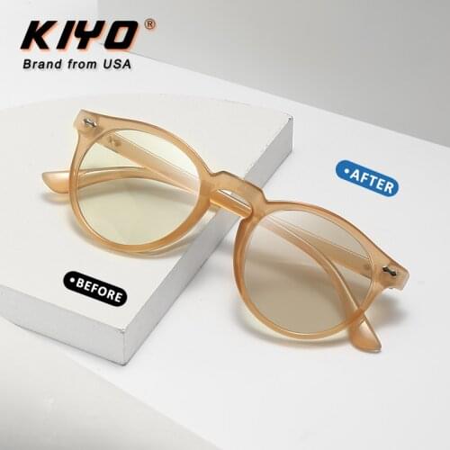 KIYO Brand 2021 New Women Men Round Anti-Blue Light Photochromic Sunglasses PC Fashion Sun Glasses UV400 Sport Eyewear 2947B