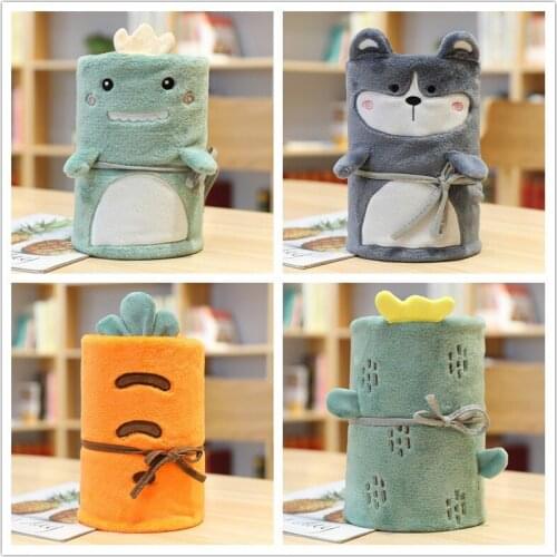 New Cute Cartoon Animal Air Conditioning Blanket Dinosaur Children Roll Carpet Flannel Office Nap Blanket Gifts for Girlfriend