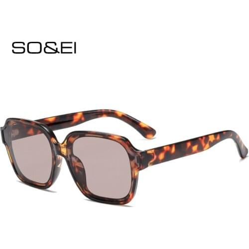 SO&EI Fashion Square Women Sunglasses Vintage Gradient Eyewear Men Tea Gray Trending Shades UV400 Sun Glasses