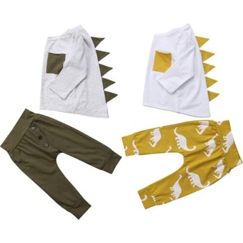 2020 Autumn Winter Toddler Kids 2 Pieces Set Baby Boys Outfits 3D Dinosaur Printed Cotton T-shirt Pants Clothes 0-5Y