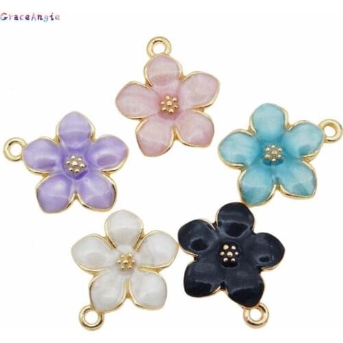 GraceAngie Zinc Alloy 10pcs/lot Colorful Drop Oil Flower Shape Pendant Enamel Necklace Bracelet DIY Accessories Jewelry 17*15mm