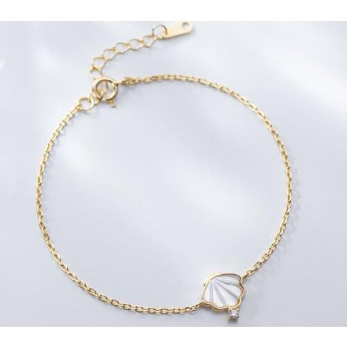 Authentic REAL. 925 Sterling Silver Jewelry CZ & Shell Conch Chain Bracelet For Womens Students