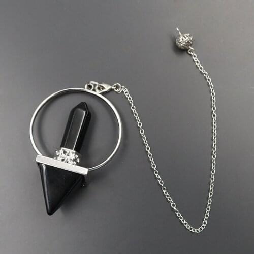 XSM Black Agates Pendulum Pyramid Pendants Hexagon Crystal Healing Point Energy Balance Link Chain Dowsing Jewelry Making 1 Pcs