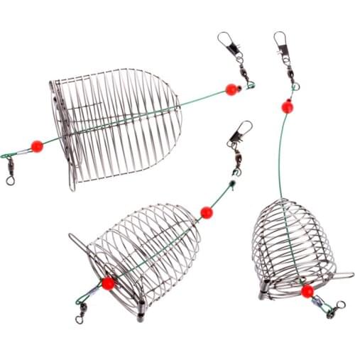 3 Size Stainless Steel Wire Fishing Trap Bait Cage Basket Feeder Holder Tackle Tool
