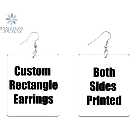 SOMESOOR Vintage Custom African Rectangle Wooden Drop Earrings Both Sides Print Personalized Pendant Ear Dangle For Women Gift