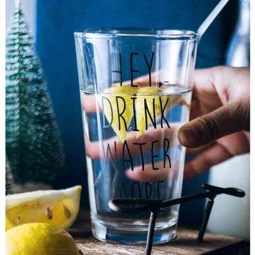 Text Art Fruit Juice Glass Cup Breakfast Cup Coffee Tea Milk High Temperature Heat Resistant Glass Bonjour Handmade Crafts 450ml