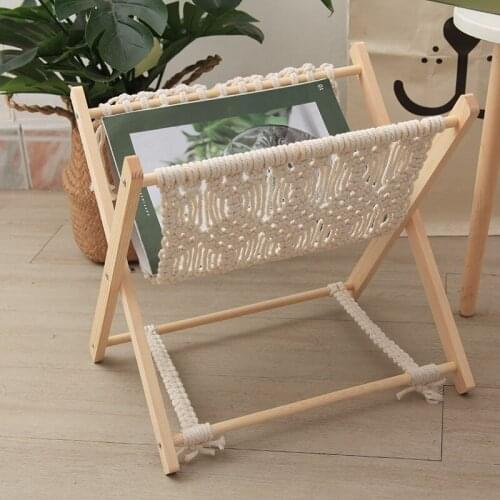 Nordic Country Style Cotton Rope Woven Storage Rack Macrame Magazine Rack Small Boho Books Newspapers Holder Organizer