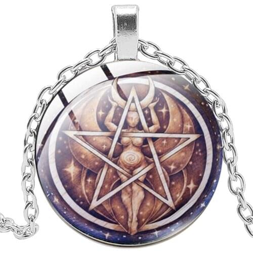 Vintage Triple Moon Goddess Necklace Vika Five-Pointed Star Tree Of Life Glass Long Chain Necklace Magic Amulet Protection Jewel