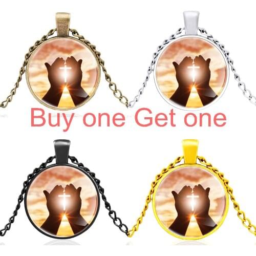 Vintage Holding Cross Design Glass Dome High Quality Pendant Necklace Men Women Charm Jewelry Accessories Gifts