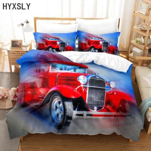 High Quality Retro Car Printed Duvet Cover with Pillow Case Bedding Set Single Double Twin Full Queen King Size 3d Bedroom Decor
