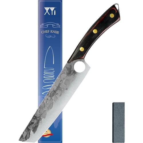 XYJ Full Tang 8.5 Inch Kitchen Kiritsuke Knife Meat Slicing Filleting Knife Stainless Steel Chef Cleaver With Finger Hole Blade