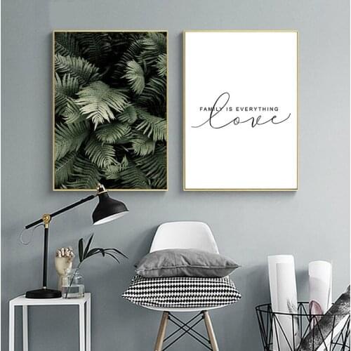Green Plant Leaf Canvas Poster Quotes Print Scandinavian Style Painting Decorative Picture Modern Living Room Nordic Decoration